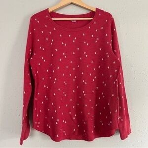 🦋 Old Navy Red Christmas Tree Waffle Knit Long Sleeve Shirt Casual Holiday XL